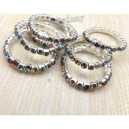 Mixed Color Stretchy Rhinestone Rings For Women 50pcs/lot