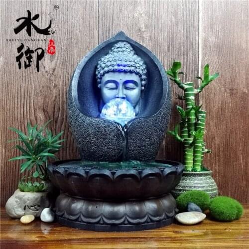 Crafts Creative Buddha Statue Resin Flowing Water Decoration Waterscape