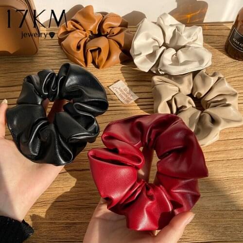 Fashion Leather Scrunchies Solid Red Rubber bands For Women Girls Korean Elastic Hair bands Ponytail Hold Hair Accessories