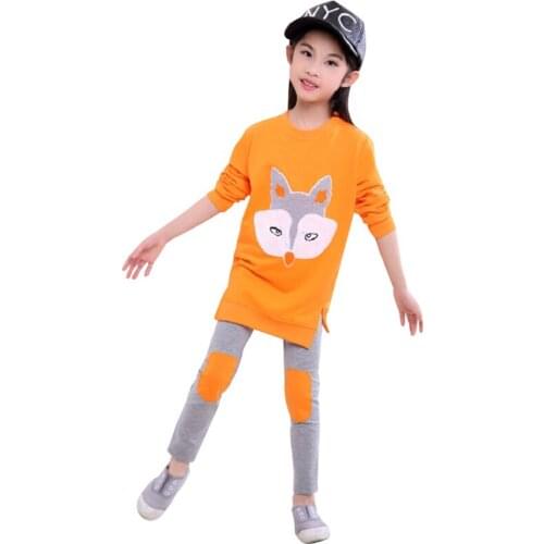 Girl Tracksuits Spring Autumn Sportswear Clothing Set Long Sleeve Fox T-shirt + Pants Fashion Sports Set for5 6 8 10 12 year