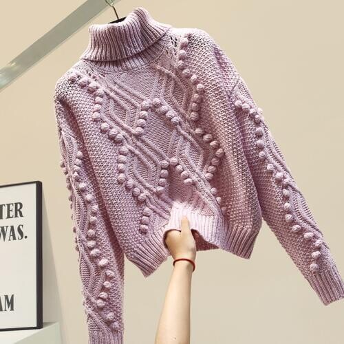 Autumn Winter Sweater Women Turtleneck Warm Sweater Hair Ball Knitwear Coat Loose Sweaters Jumper Femme Pullover