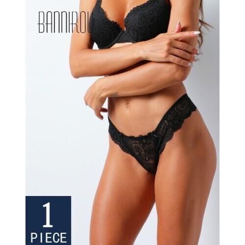 BANNIROU Panties Lace Sexy Female G-String Briefs Lingerie Cotton Wine Red Black White Hot Sale T-back Underwear Woman 1 Pieces