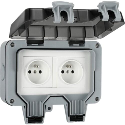 Outdoor Waterproof Socket IP66 Two-position French Wall Plug 16A Power Charging Pile Sockets EU Standard Outlet Grounded