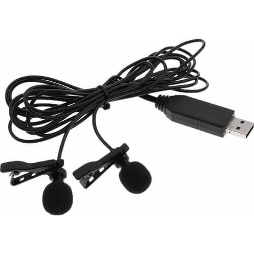 Dual Head USB Microphone Clip-on Lavalier Microphones Mini Wired External Microphone For Cell Phone Laptop Tablet Recording