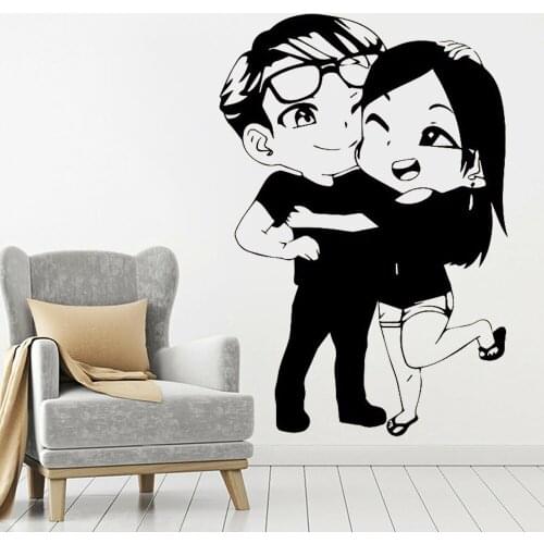 Vinyl Wall Decal Loving Couple Cartoon Character Boy And Girl Wall Sticker for Bedroom Decor Mural Removable Art Decor C352