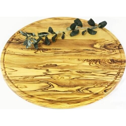 Zethome Natural Wood Handmade Round, Slotted Steak / Pizza Board 40cm