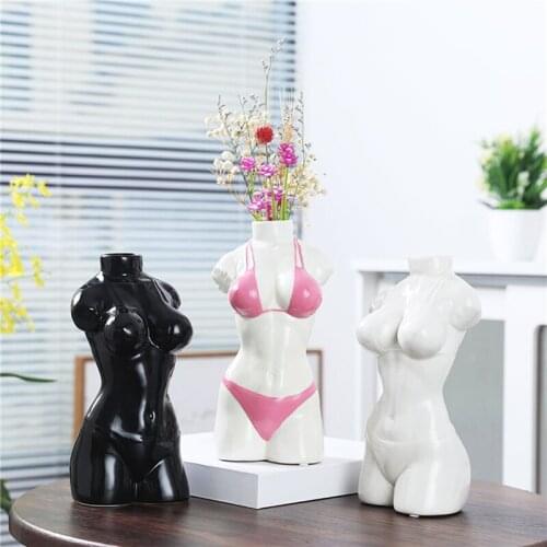 Bikini Woman Body Vases Human Art Bust Statue Flowers Home Decoration Frosted Porcelain Crafts Creativity Flower Pot Desk Decor