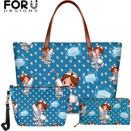 FORUDESIGNS Cartoon Nurse Shoulder Bags for Women Casual Tote Large Capacity Female Handbags Fashion Travel Top-handle Bag 2021