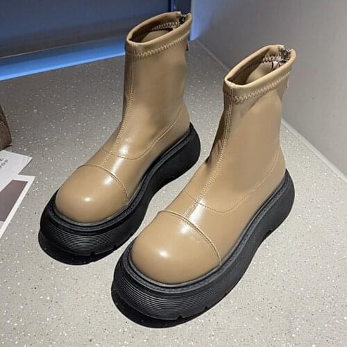 New 2021 Autumn Winter Martin Motorcycle Boots Fashion Female Round Toe Height Increasing Shoes Ladies Ankle Short Boots