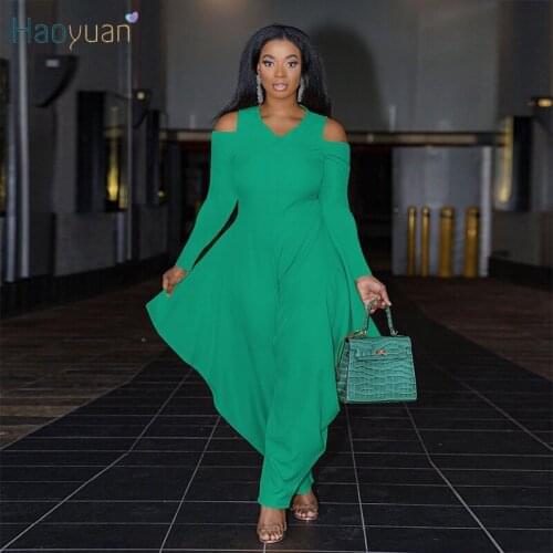 HAOYUAN Sexy Loose Harem Pants Rompers Off Shoulder Long Sleeve Fall Clothes Birthday Party One Piece Club Outfit Women Jumpsuit