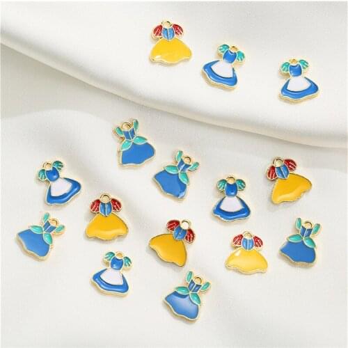 Julie Wang 10PCS Enamel Cartoon Dress Charms Alloy Mixed Colors Princess Dress Pendant Bracelet Jewelry Making Accessory
