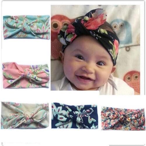 200PCS Floral Headband Children Girls Bow Knot Headbands Elastic Hairband Soft Turban Headwrap Rabbit Ears Hair Accessories