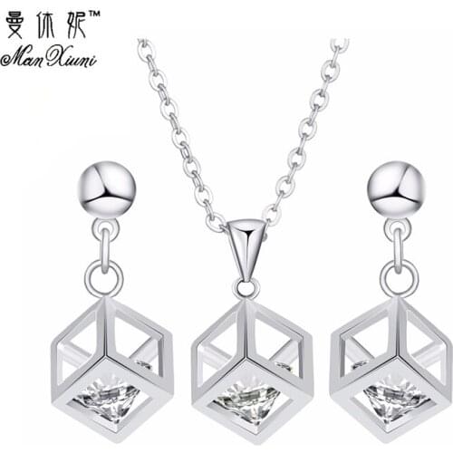 2016 Classic Women Bridal Jewelry Sets With White Cubic Zirconia Charming Flower Necklace Earrings For Women Jewelry