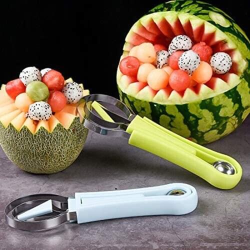 3-In-1 Fruit Carving Knife Watermelon Baller Ice Cream Dig Ball Scoop Spoon Baller Diy Kitchen Fruit Vegetable Cutter Tools