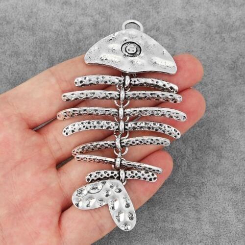 4PCS Large Metal Hammered Fish Bone Fish Skeleton Charms Pendants DIY Findings Jewelry Necklace Making 100x56mm