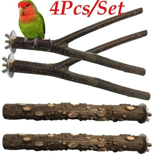 4Pcs Parrots Bird Stand Bar Parrot Bite Chew Toys Pet Bracket Wooden Rest Play Perches Supplies Birdcage Accessories