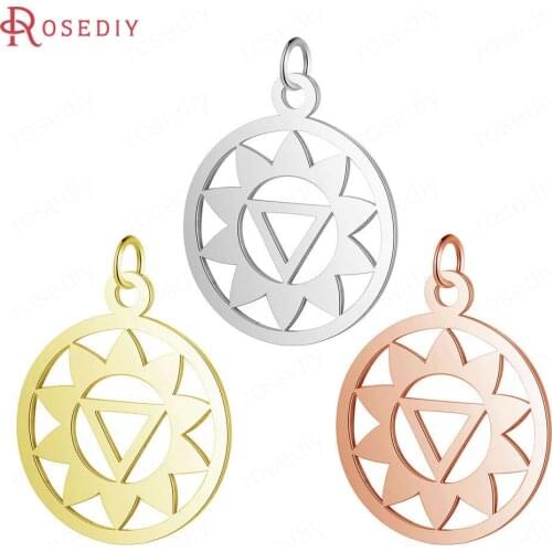 37273)5PCS 19x26MM Quality Gold Color Stainless Steel Round Flower and Wings Charms Pendants Jewelry Making Supplies Findings