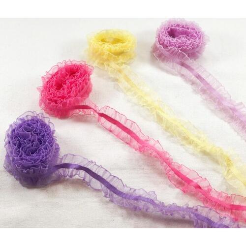 6 Meters DIY Bilateral Elastic Ruffle Lace Ribbon Garment Stretch Lace Trim Ribbon Handmade Craft Lace Accessories 2.5cm Width