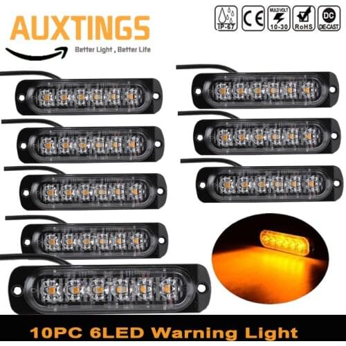 6-LED Car Emergency Warning LED Amber Strobe Flash Light Hazard Flashing Lamp Driving Day Light Bar Police Firefighter 12V 24V