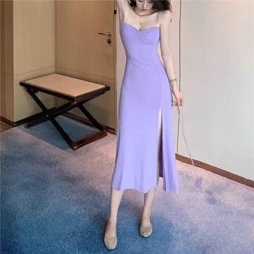 B4450 2020 new summer women fashion temperament Sexy nice backless off-the-shoulder Pleated V neck split dress cheap wholesale
