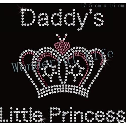 Free shipping Daddys Little Princess Crown Diamante Motif Rhinestone Transfer Light Pink with white clear crystal