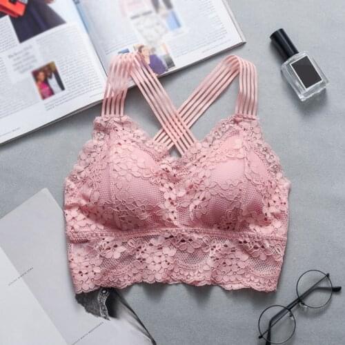 Female Girl Embroidery Casual Women Lady Lace Strap Bras Tops Tube Chest Wrap Woman Underwear Cross Beauty Back Tank Tops