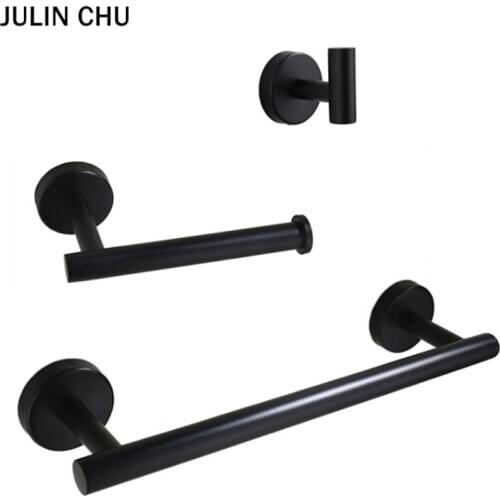 Black Bathroom Accessories Set 304 Stainless Steel Robe Hook Wall Mount Toilet Paper Roll Holder Tissue Hanger Single Towel Bar