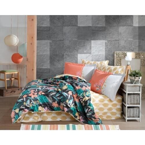 Hobby Double Personality Poplin Quilt Cover Set Monstera Orange