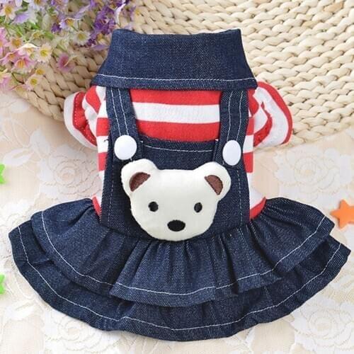 2020 Denim Dog Dress Striped Dog Bib Winter Autumn Cowboy CuteClothes For Pet Dog