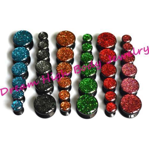 Halo Glitter Flesh Tunnel Ear Plugs 5-14mm Black Acrylic Screw Ear Piercing Expander Taper Stretchers Body Jewelry For Women