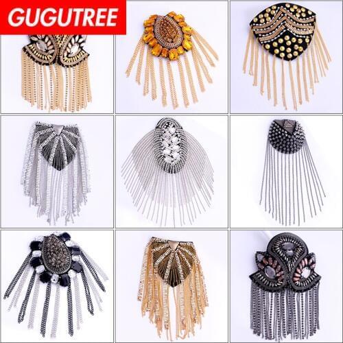 GUGUTREE brooch breastpin tassels shoulder board patch metal patches badges applique patches for clothing HH-89