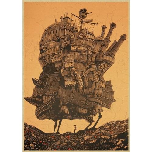 Comic Howl Moving Castle Retro Art Decor Poster Quality Canvas Painting Bars Cafe Wall Decor Cartoon living Home Decor Picture