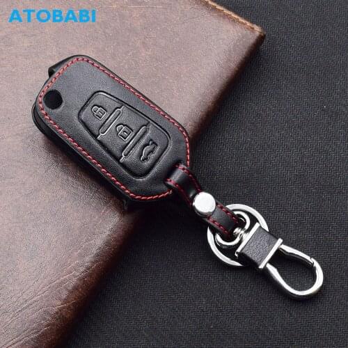 ATOBABI Leather Car Key Case Skin For Lifan X60 SUV 3 Buttons Folding Keychain Holder Remote Control Fobs Shell Protector Cover