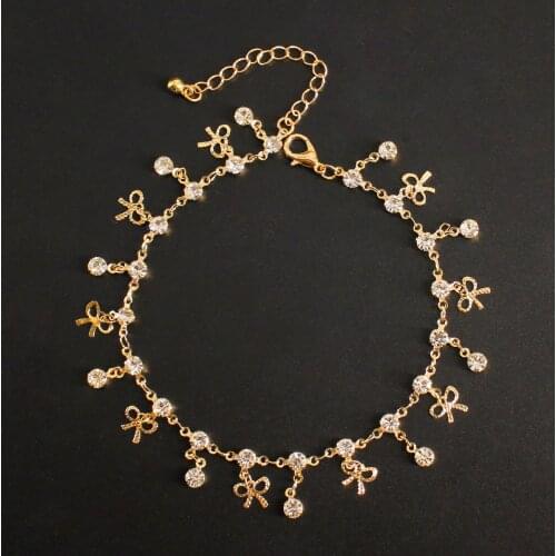 Ladies Fashion Zircon Bow Gold / Silver Anklet Barefoot Beach Holiday Foot Jewelry Gift