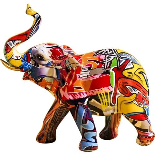 Creative Painted Colorful Elephant Resin Craft Ornament Home Living Room Wine Cabinet Porch Wine Cabinet Decorations