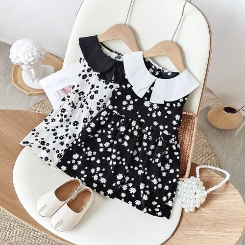 Summer Girls Dress Fashion Cool Personality Simple Doll Collar Baby Kids Clothing Chiffon Floral Princess Dresses