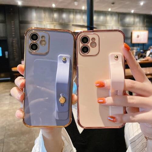 Pure Color Electroplated Wristband Phone Case For iPhone 12 11 12 Pro Max XR XS Max 8 7 Plus SE 2020 12 Mini Soft TPU Back Cover