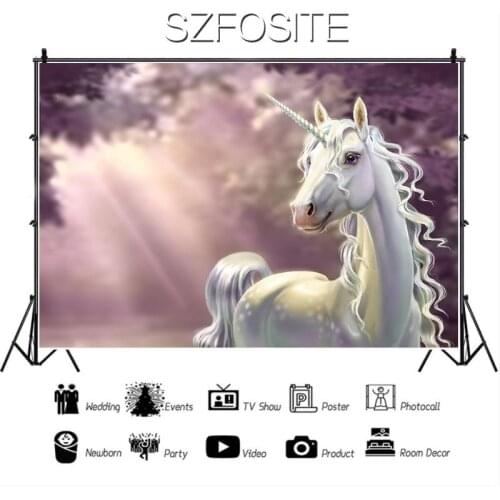 Cute White Horse Unicorn Romantic Pink Glow Backdrop Girl Birthday Party Room Decoration Photography Photo Kids Vinyl Background