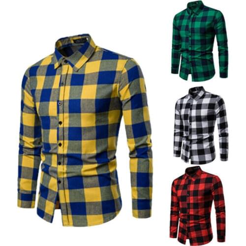 Autumn Fashion Brand Men Clothes Slim Fit Men Long Sleeve Shirt Plaid Cotton Casual Men Shirt Social Plus Size M-XXL