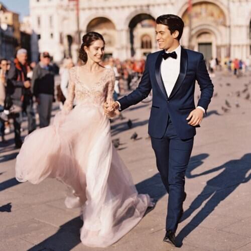 Custom Made Navy Blue Mens Slim Fit Blazer 2020 Mens Suits Wedding Groom Suits for men 2 Piece Costume Homme Suit Jacket Pants