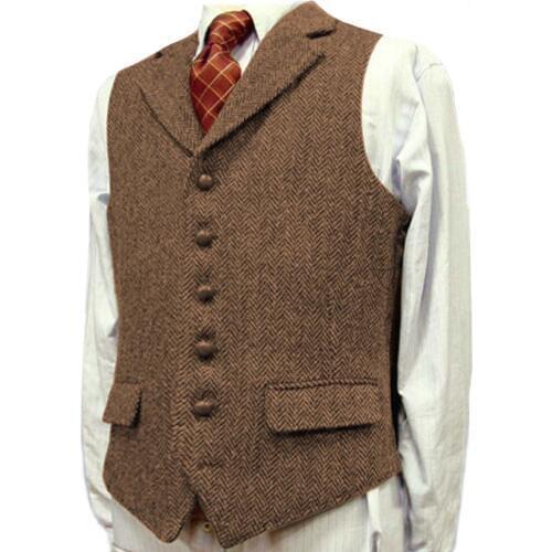 Mens Suit Vest Lapel V Neck Wool Herringbone Waistcoat Casual Formal Business Groomman For Wedding Green/Black/Brown/Green/Grey
