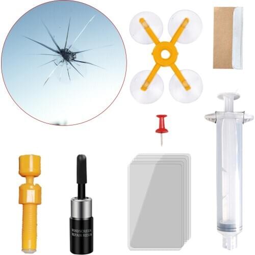 Windshield Repair Kit Quick Fix Car Cracked Glass Windscreen Repair Kit Resin Sealer Auto Window Screen Polishing Repair Tools