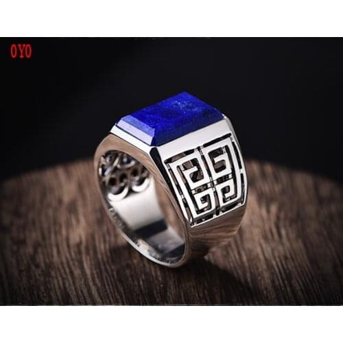 National standard 925 sterling silver lapis lazuli ring mens gemstone ring tide personality domineering index finger ring