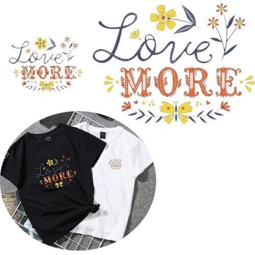 Flower Love More letter Iron On Stickers Washable Appliques A-level Patches Heat Transfer For DIY T-shirt Clothes Jean Accessory