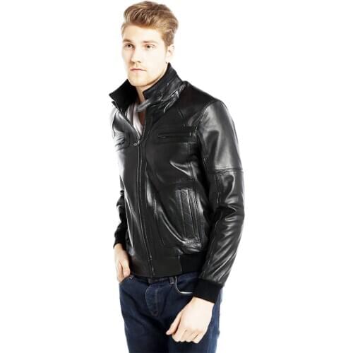 Genuine Soft Lambskin Leather Jacket Handmade Man Brown Jacket Biker Motorcycle Style Jacket Bomber Real Fur Coat Custom Product