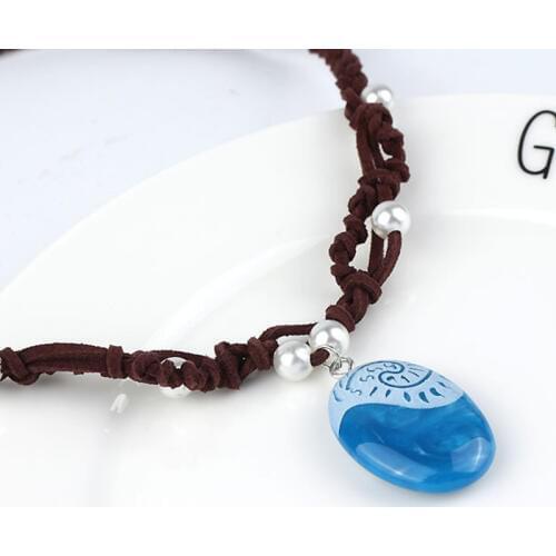 Fancy Princess Moana Necklace Cosplay for Women Girls blue Stone Pendant Halloween Costume Carnival Purim Nightclub party dress