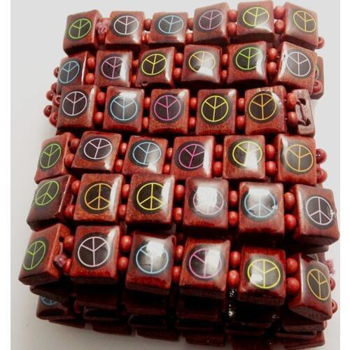 New Arrival 48 pcs Peace color wood beads Mix elastic bracelets / wristbands Fashion Jewelry