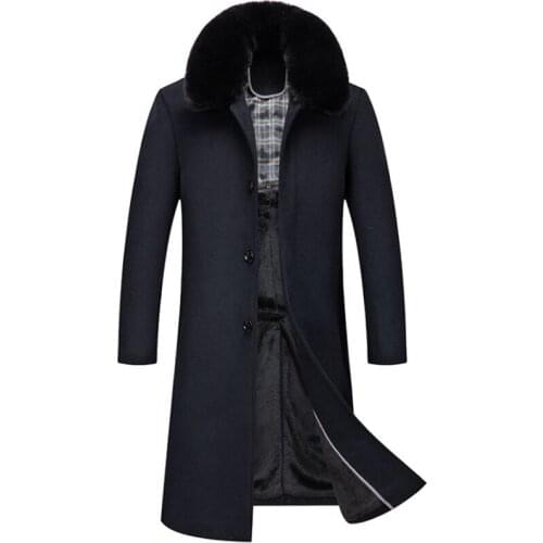 New Winter Wool Coat Men Fashion Real Fur Collar Thick Long Trench Coat Men Casual Warm Woolen Overcoats luxury Male Jacket