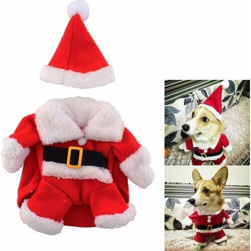 New Winter Christmas Puppy Costume Small Pet Santa Claus Costume Jumpsuit with Hat christmas dog clothes