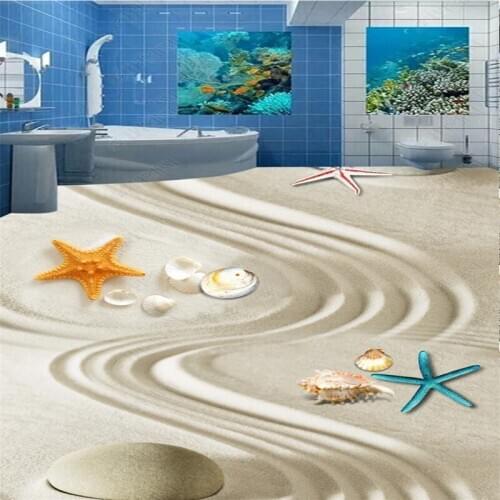 Beibehang wallpaper for walls 3 d 3d photo wallpapersCustom starfish shell seaside beach 3d floor mural adhesive wallpaper